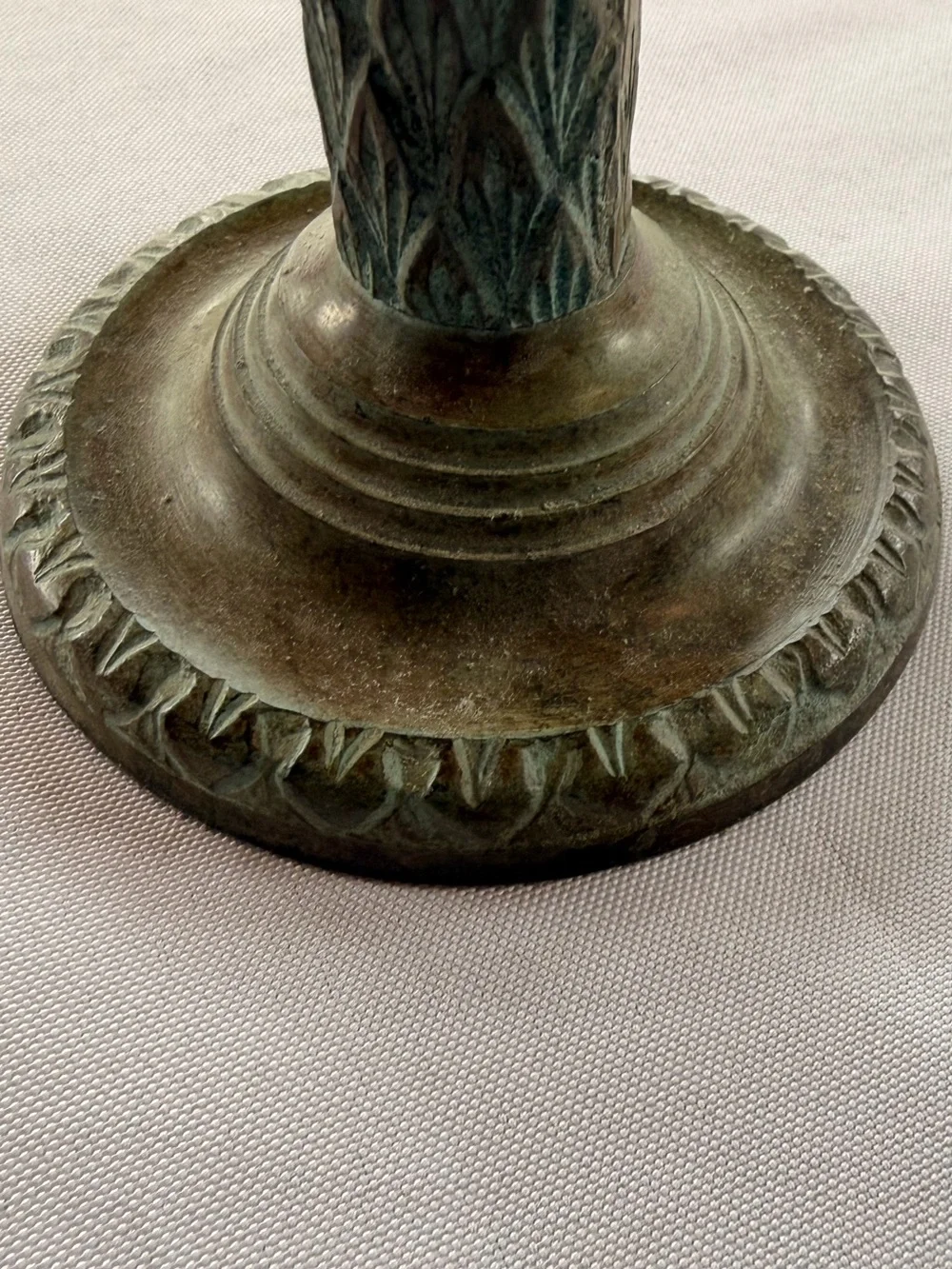 Vintage Verdigris Tropical Palm Tree Candle Holder Heavy